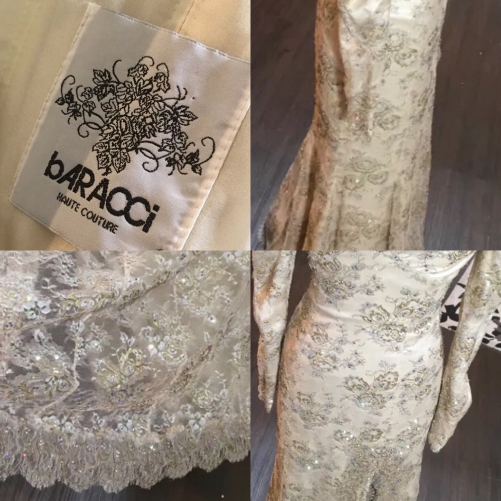 BARACCI silk/metallic lace & crystal wedding dress
